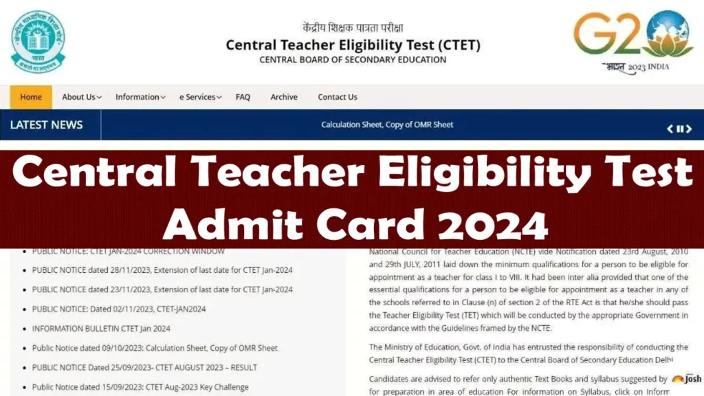 Central Teacher Eligibility Test Admit Card 2024