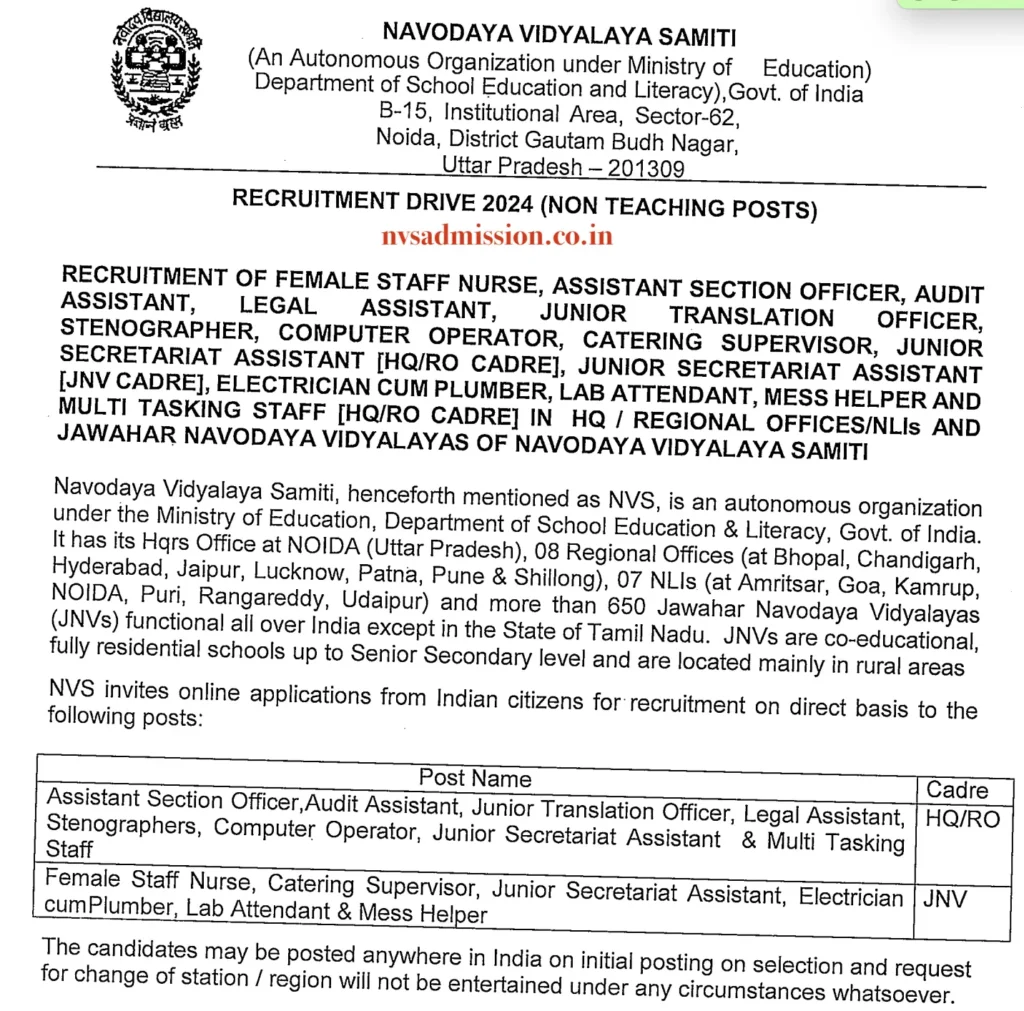 NVS Teacher Vacancy